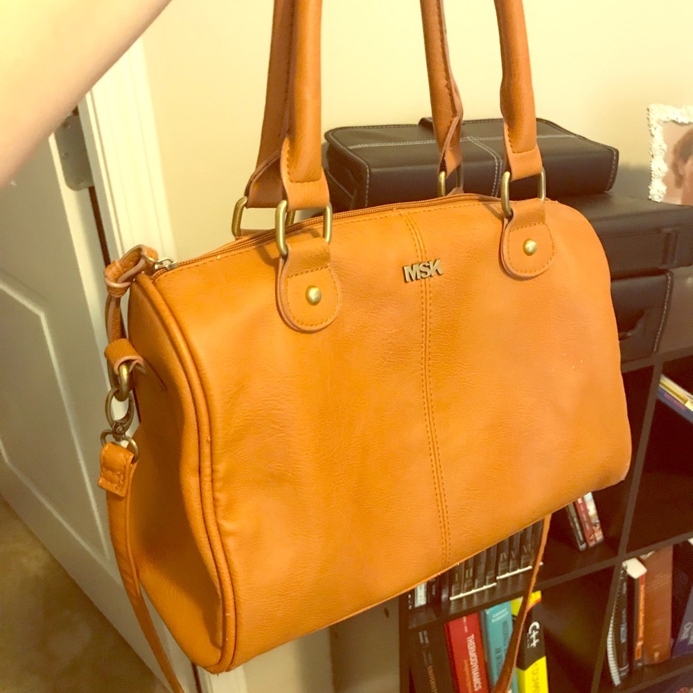 MSK Tan Leather Handbag with Crossbody Strap